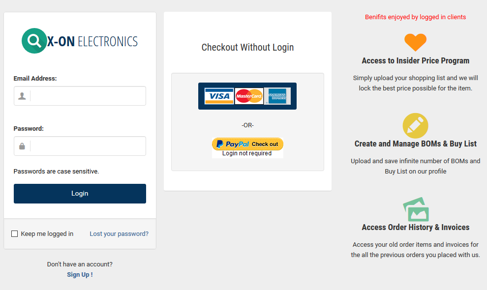 Website checkout login